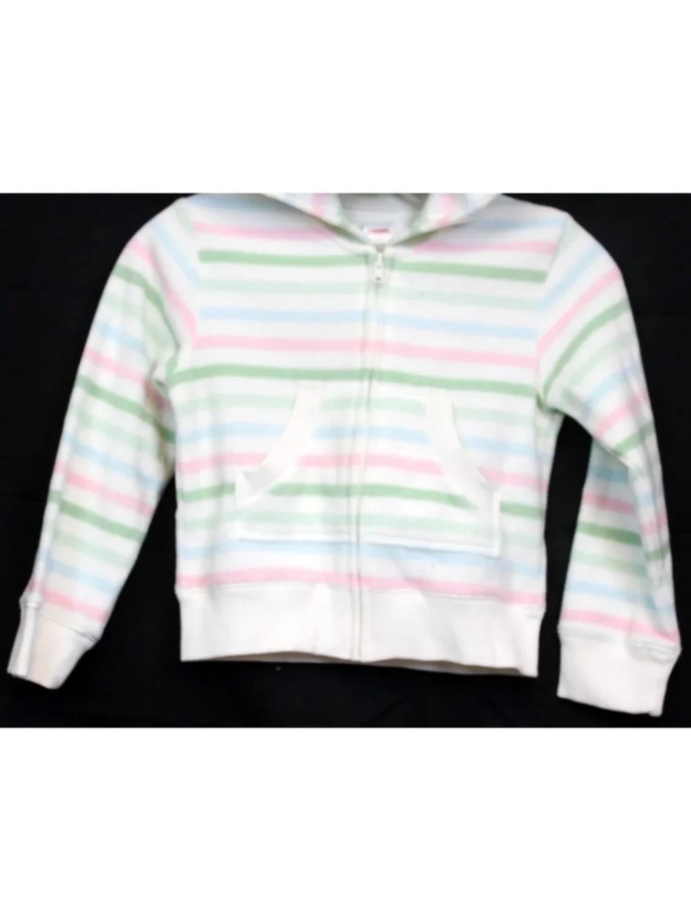 2007 Gymboree Snow Princess Fleece Hoodie sz 7 Zip up Pastel Stripe Pocket Winte